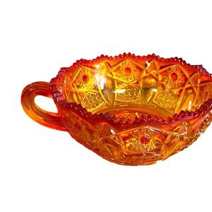 Vintage Cut Glass Amberina Glassware one handle candy dish serving bowl soup